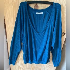 We The Free Pallace Teal Santa Clara Slouchy Thermal waffle knit Top Large boho